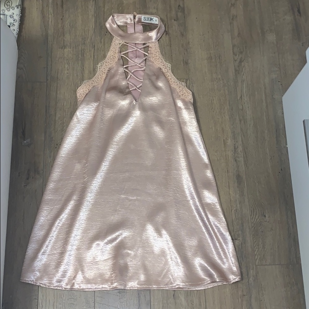 Pink Satin Lace Dress